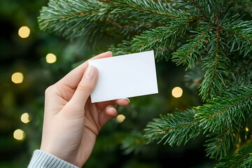 Merry Christmas postcard mockup with Christmas tree, layout with copy space