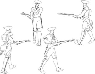 Vector sketch illustration design of soldiers in royal era uniforms at war holding rifles