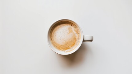 White coffee cup brimming with steaming hot coffee on a clean background, promising a delightful morning pick-me-up. Enjoy the visual appeal of this classic coffee moment