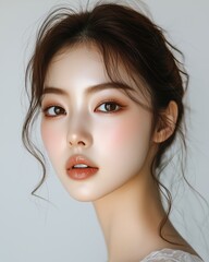 Beautiful Korean women with captivating eyes and flawless makeup, featuring double eyelids