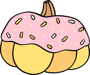 Groovy Thanksgiving Pumpkin Pastel Doodle Drawing  Trendy Retro Coquette Cartoon Character