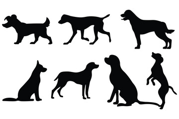 Vector silhouette of a dog on a white background.