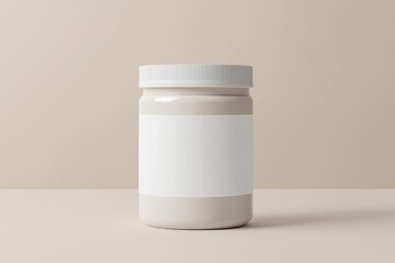 A mockup of a protein powder container