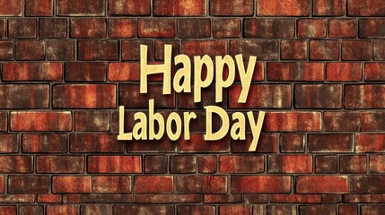 Obraz premium Festive Happy Labor Day Text on Textured Brick Wall