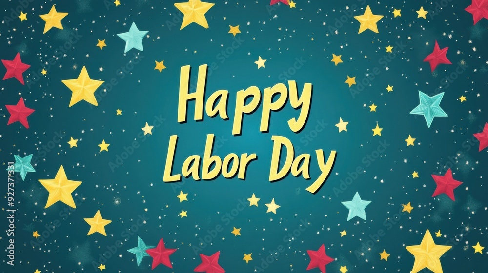 Wall mural Festive Happy Labor Day Design with Stars and Sparkles