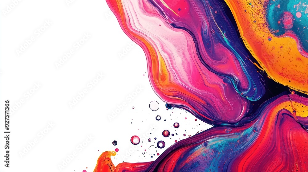 Fototapete bold and colorful fluid art with a blank area on the right for text