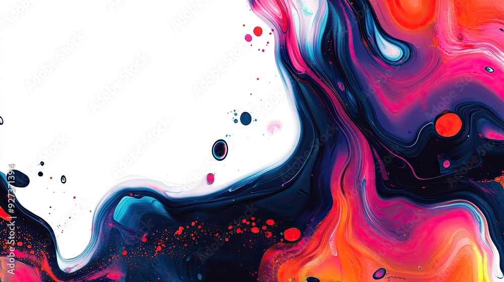 Fototapete bold and colorful fluid art with a blank area on the right for text