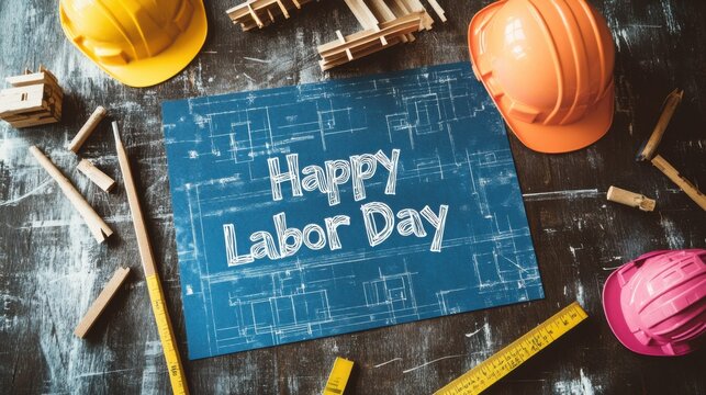 Labor Day Celebration with Construction Tools and Hard Hats
