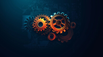 Industrial logo with cogwheels and mechanical parts