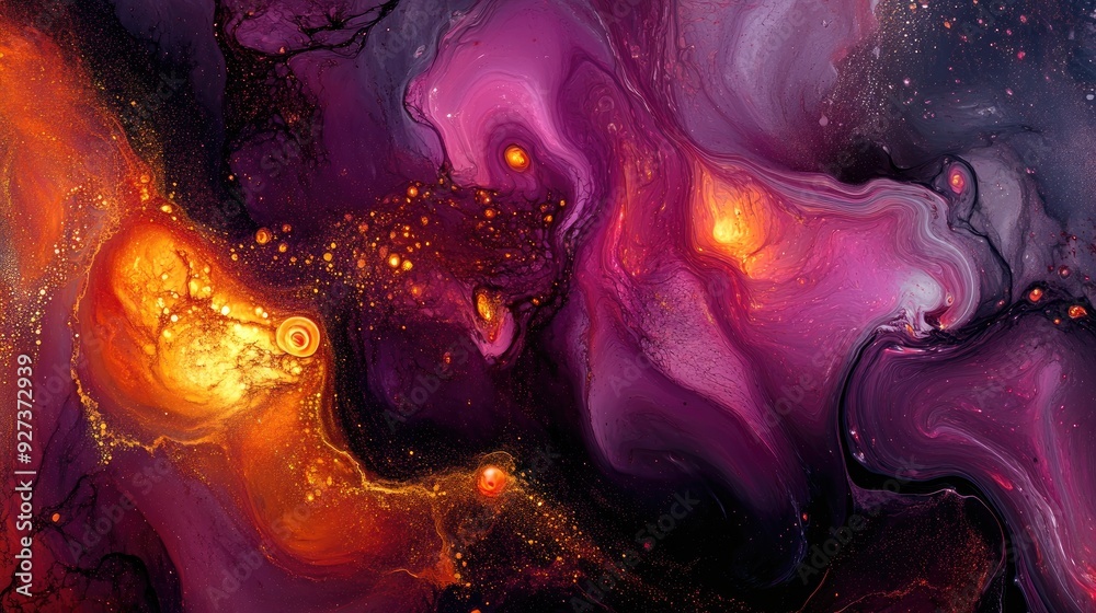 Fototapete energetic abstract fluid art with intense colors and a spacious area for text