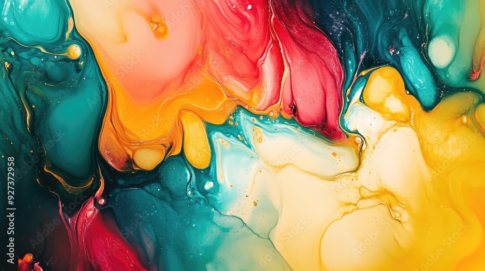 Fototapete energetic abstract fluid art with intense colors and a spacious area for text