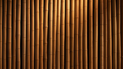 Dried yellow bamboo canes lined up as a natural wall