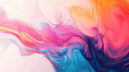 Fototapeta premium Vibrant abstract fluid art with swirling colors and ample copy space on a light background