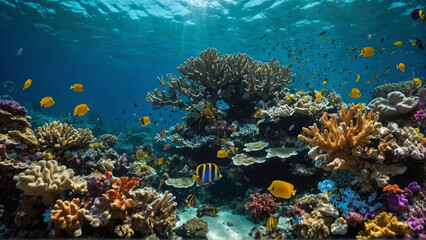 Naklejka premium Underwater ocean world with fish and reefs