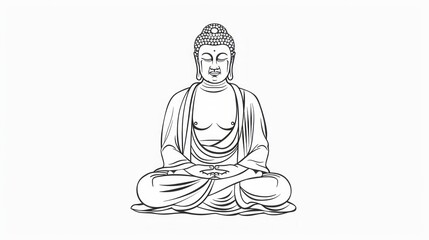 Vector silhouette of Buddha statue line drawing. Sketch of meditating buddah statue. Vector illustration isolated on white keep calm