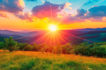 A radiant sunset brings a sense of divine hope and spiritual peace over the serene landscape