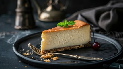Fototapeta premium Cheesecake from San Sebastian Against Dark Background