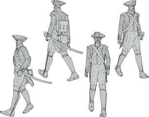 Vector sketch illustration design of soldiers in royal era uniforms preparing for battle with sword weapons