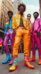 Naklejka premium Vibrant fashion group at pride event