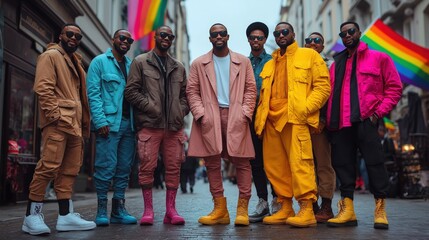 Naklejka premium Stylish group in vibrant street fashion