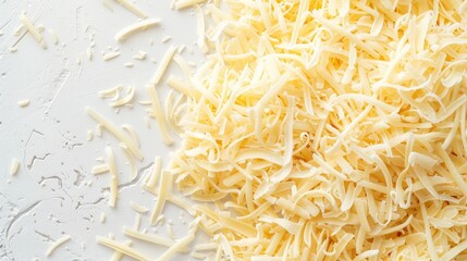 Cheese shreds on a white surface