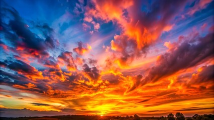 Fototapeta premium Vibrant sunset illuminating the sky with the last rays of light, sunset, sky, clouds, orange, vibrant, colorful, dusk