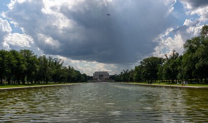 Wide Angle view of the Lincoln Memorial During Renovations with Storm coming