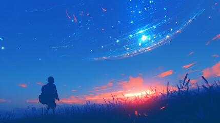 夕焼けの空と星空