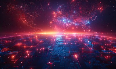Fototapeta premium A futuristic breaking news broadcast background with a world map and live news illustration.