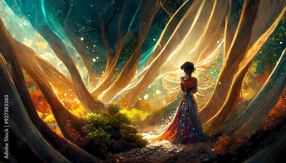 Wall mural woman in the forest