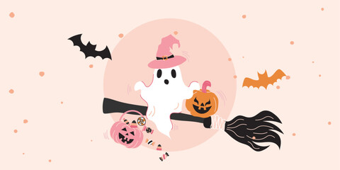 Ornate Happy Halloween Background. Trendy hand drawn greetings template
