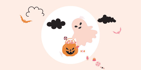 Ornate Happy Halloween Background. Trendy hand drawn greetings template
