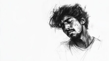 Fototapeta premium Realistic charcoal sketches of a young man capturing deep emotions and powerful expressions