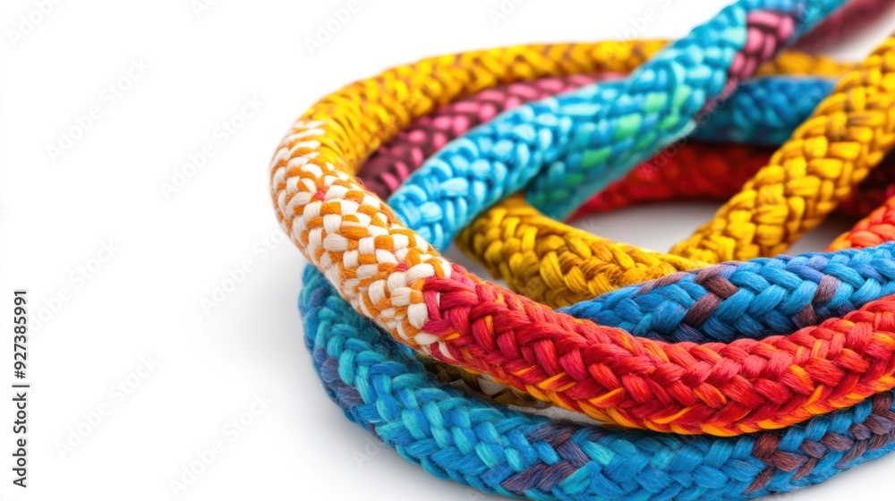 Wall mural Colorful Braided Ropes Intertwined on White Background