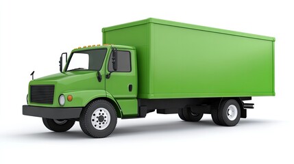A 3D green delivery truck on a white background, leaving ample room for text or logo, ideal for e-commerce shipping concepts.