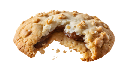 Bitten cookie on a white isolated background. Generative AI.
