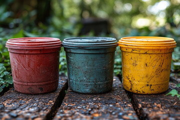 Naklejka premium A family practicing sustainable living at home, using eco-friendly products and recycling to reduce their environmental footprint