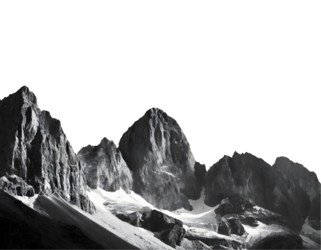 Black and white mountain range wall art on a white isolated background. Generative AI.
