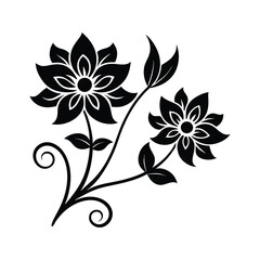 Stylized floral vector design in black silhouette, ideal for decorative patterns and logos.