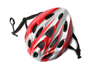 Fototapeta premium Colorful protective helmet isolated on white, top view