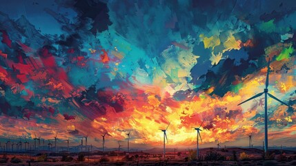 Wind Turbines Sunset