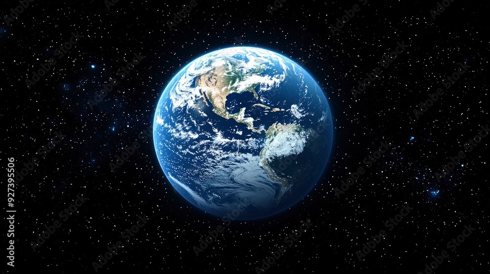 Wall mural earth from space, blue planet, stars, universe, globe