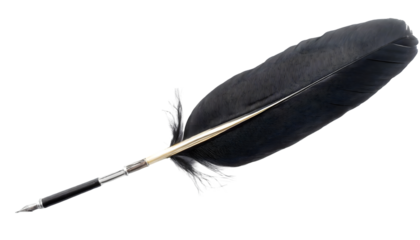 Black Quill Feather Pen With Writing Line on a isolated on white background. Generative AI.