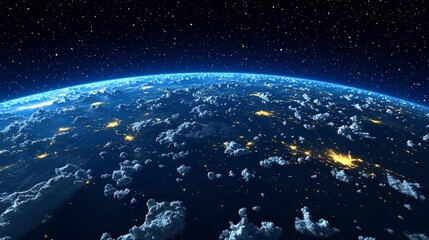 Earth at Night from Space with City Lights and Clouds