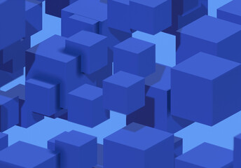 Flying blue cubes Abstract 3d rendering cubes of geometric shapes  Modern background, composition corporate design for poster, cover, branding, banner, placard.
