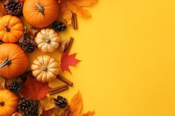 Autumnal Still Life with Pumpkins, Pinecones, and Cinnamon Sticks