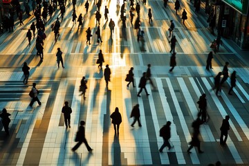 Obraz premium Silhouettes of People Walking on a Striped Pavement