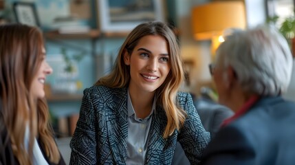 Fototapeta premium Confident Young Professional Woman Smiling in Modern Office Environment