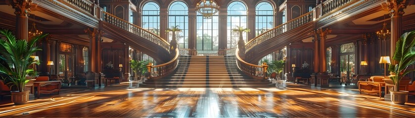 Magnificent Ornate Grand Palace Lobby with Opulent Marble Staircase and Lavish Architectural Details