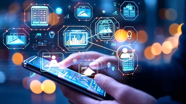 Cutting-edge fintech holograms displayed on a smartphone screen.